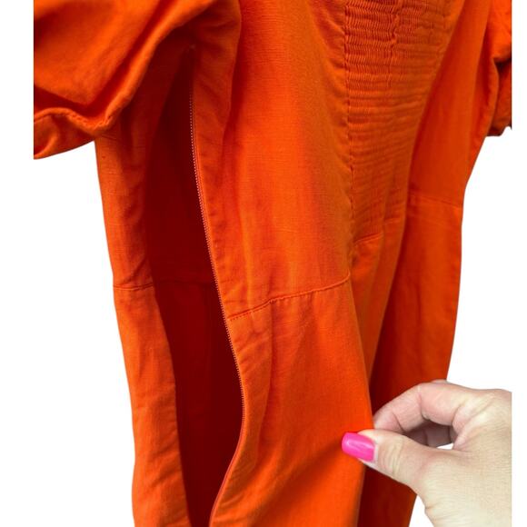 Banana Republic Plus‎ Linen-Blend Midi Dress in Orange Pockets Size 14 - Picture 8 of 13